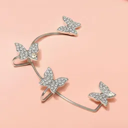 DressBerry Silver Plated Cubic Zirconia Studded Korean Animal Shaped Ear Cuffs image 5