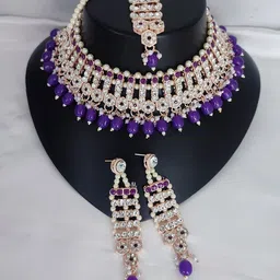 Gyaan Jewels Gold-Plated Stone-Studded & Beaded Jewellery Set-picture-15