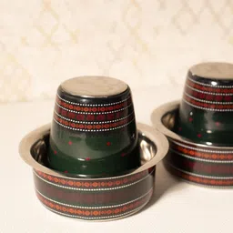 Peepul Tree Steel & Green Textured Stainless Steel Glossy Cups Set of Cups and Mugs image 4