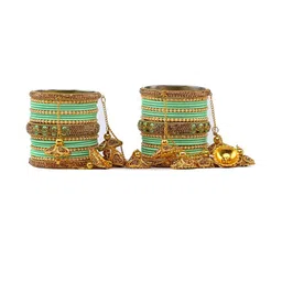 GLIKA Set of 42 Green Velvet Bridal Glossy Finish Latkan Bangles image 5
