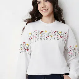 Mast & Harbour Floral Printed Drop-Shoulder Sleeves Fleece Pullover-picture-19
