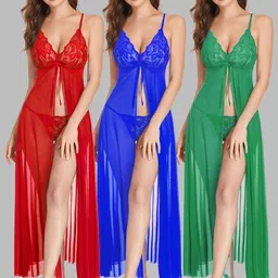 samvar Women Red,Blue,Green Net Lace Baby Doll Hot Nighties Honeymoon Dress Newly Married Couples-picture-34