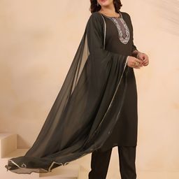 Anouk Rustic Women Ethnic Motifs Embroidered Cotton Kurta with Trousers & Dupatta-picture-23