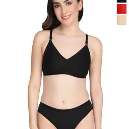 Liigne Women Pack Of 3 Pure Cotton Lightly Padded Everyday Bra & Panty Lingerie Set-image-4