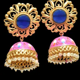 TISHUL JEWELS Gold-Plated Artificial Stones Studded & Beads Beaded Dome Shaped Jhumkas image 4