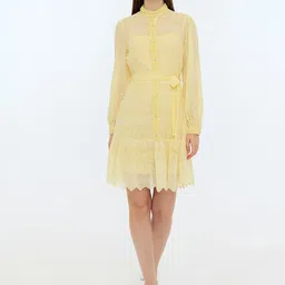 COVER STORY Women Mock Neck Schiffli Detail Fit & Flare Dress-image-25