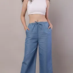 zainabcreatives Women Straight Fit Light Blue Cotton Blend Trousers-picture-18