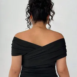 LULU & SKY Women Off-Shoulder Ruched Bardot Crop Top image 4