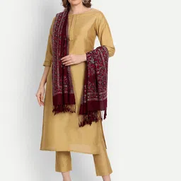 Hemkunt Fabric Women Floral Woven Design Pashmina Wool Stole with Tasselled Border image 4