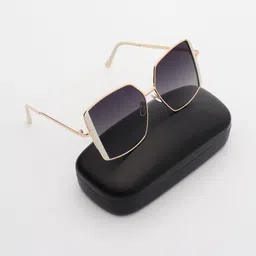 PELLE LUXUR Unisex Grey Lens & Gold-Toned Sunglasses with UV Protected Lens image 2