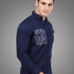 D Finish Smart Typography Printed Spread Collar Cotton Casual Shirt image 2