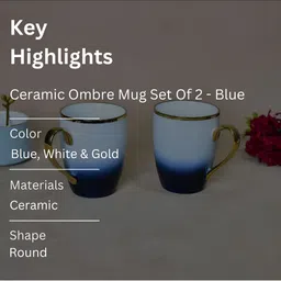 THE HOME CO. Blue & Navy Blue Printed Ceramic Matte Mugs Set of Cups and Mugs image 3