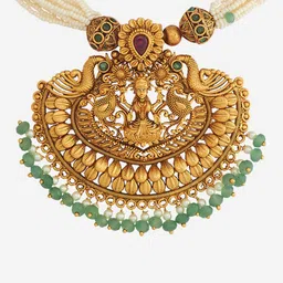 Kushal's Fashion Jewellery Gold-Plated Stone Studded & Beaded Antique Necklace image 4