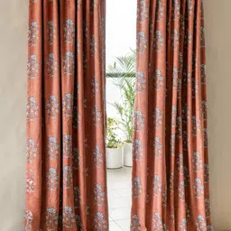 Tranquebar Home Coral 2 Pcs Floral Printed Fade Resistant Black Out Window Curtains-picture-16