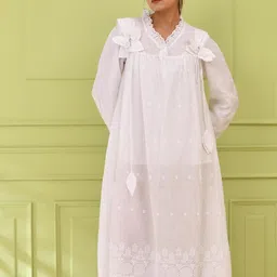 SIDDHO HUM Women Ethnic motifs Schiffli V-Neck A-Line Midi Dress-picture-26