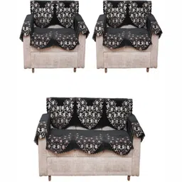 Fashion Throw Grey & White 12 Pieces Floral Printed 7-Seater Jacquard Sofa Cover With Arms-image-41