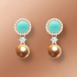 MINUTIAE Rose Gold-Plated Stones Studded & Pearls Beaded Spherical Shaped Drop Earrings image 2