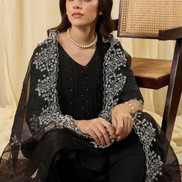 Indo Era Women Ethnic Motifs Embroidered Pleated Thread Work Kurta with Trousers & With Dupatta-picture-22