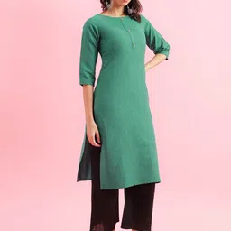 KALINI Round Neck Three Quarter Sleeves Straight Kurta image 3