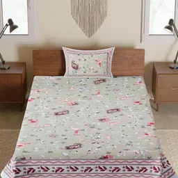 Jaipur Weaves Green & White Printed Pure Cotton 180 TC Single Bedsheet Set 2.28 m x 1.52 m-picture-27