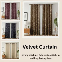 GEET CREATIONS Violet Set of 3 Floral Room Darkening Long Door Curtain image 2
