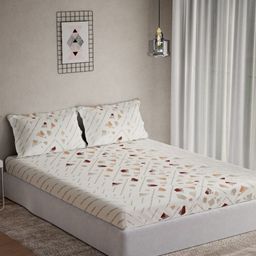 DDecor vega Collection White Printed Cotton 144 TC Queen Bedsheet Set 2.24m x 2.54m-picture-40