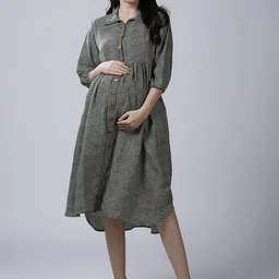 Mom For Sure by Ketki Dalal Women Maternity Printed Pure Cotton A-Line Dress-image-27
