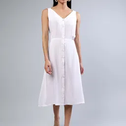 ENTELLUS Women Cotton V-Neck Sleeveless A-Line Midi Dress-picture-12