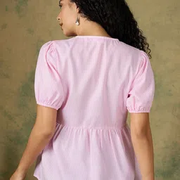 IVY BY KIBO Women Striped Bohemian Linen Peplum Top image 3