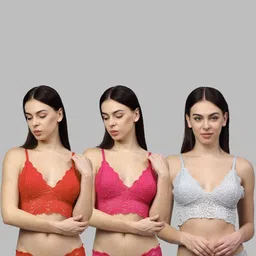 samvar Women Red,Pink,Grey Net Bra Panty Set for Lingerie Set Undergarments Pack of 3-picture-15