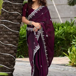 DWIJA FASHION Embellished Embroidered Poly Chiffon Heavy Work Saree image 3