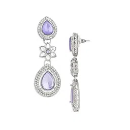 I Jewels Silver-Plated Artificial Stones Studded Teardrop Shaped Drop Earrings image 3
