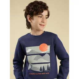 Lil Tomatoes Boys Navy Blue Printed Round Neck Long Sleeves Fleece Sweatshirt image 2