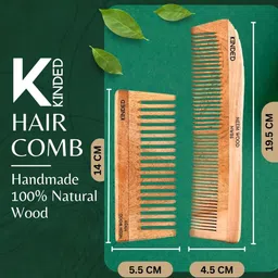 KINDED Set Of 2 Wide Tooth & Dual Tooth Wooden Hair Combs image 4