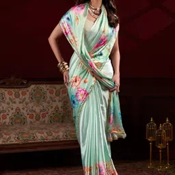 CANIZZARO Floral Printed Beads and Stones Pure Satin Saree image 3