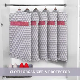 Aura Grey & Green 24 Pieces Printed Cotton Hanging Saree Organisers image 5