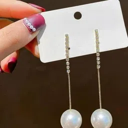 FIMBUL Gold-Plated Cubic Zirconia Studded And Pearls Beaded Spherical Shaped Drop Earrings-image-52