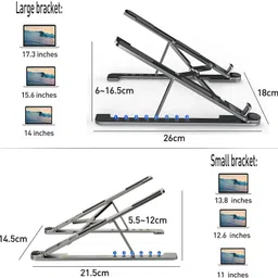 ASTOUND Adjustable Aluminum Laptop Table Stand Tablet Foldable Desktop Cooling Holder Portable Notebook Bracket Laptop Stand Folding Desktop Holder For Desk 11-17 Inch Laptop Stand Aluminium, Steel Floor and Desk Stand Laptop Stand with Adjustable Height Compatible with Universal Laptops image 3