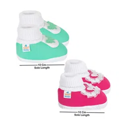 NESKA MODA 0 To 6 Months Newborn Baby Girls Pack of 2 Pair Soft Cotton Butterfly Frill Booties image 3