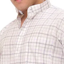 Exotic India Men Checked Mandarin Collar Pure Cotton Regular Straight Kurta with Pyjamas image 2