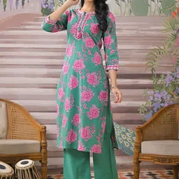 AUTUMN LANE Women Floral Printed Regular Gotta Patti Pure Cotton Kurta with Palazzos-picture-30