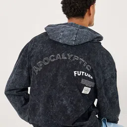 Styli Men Acid Washed Oversized Hoodie With Back Applique And Badge Details-image-63