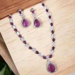 Opal Touch Rhodium-Plated Cubic Zirconia-Studded Jewellery Set image 3