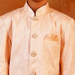 Aj DEZInES Boys Peach Jacquard Full Sleeves Sequins and Embroidery Sherwani image 3