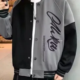 KPOP Men Typography Colourblocked Varsity Jacket-picture-17