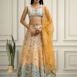 ETHNIC PLUS Embroidered Semi-Stitched Lehenga & Unstitched Blouse With Dupatta-picture-23