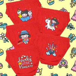 NUSYL Girls Pack Of 5 Unicorn Magic Printed Pure Cotton Basic Briefs NUGCBRFPO5.0025-picture-1
