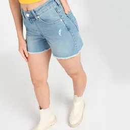 pepe jeans Distressed Women Blue Denim Shorts image 3