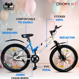 fitbold Unicorn 26T | 85%Fitted | White| F-Suspension | Dual Disc Brakes | Alloy Wheel | 26 T (inch) Road Cycle image 3