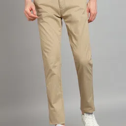 Men Slim Fit Khaki Lycra Blend Trousers-image-83